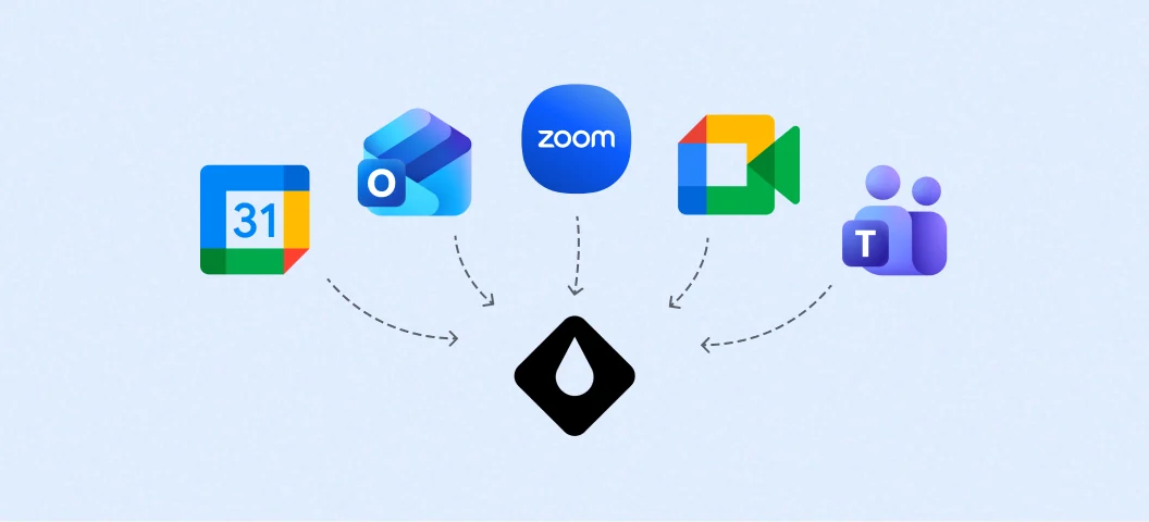 GoogleカレンダーとOutlook、Zoom、Google Meet、Microsoft Teams のアイコンから矢印が伸び、中央のEfficにつながる図